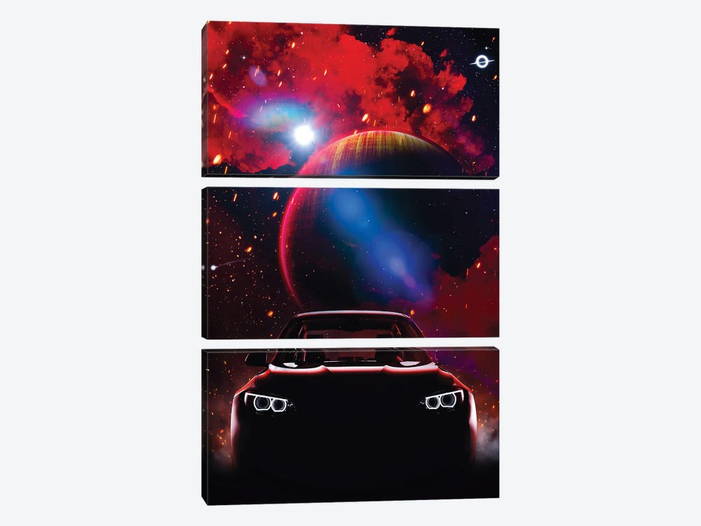 Red Sportive Car In Space by GEN Z 3-piece Art Print