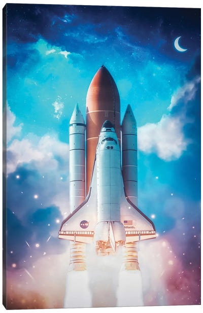Rocket Launch Crescent Moon Canvas Art Print