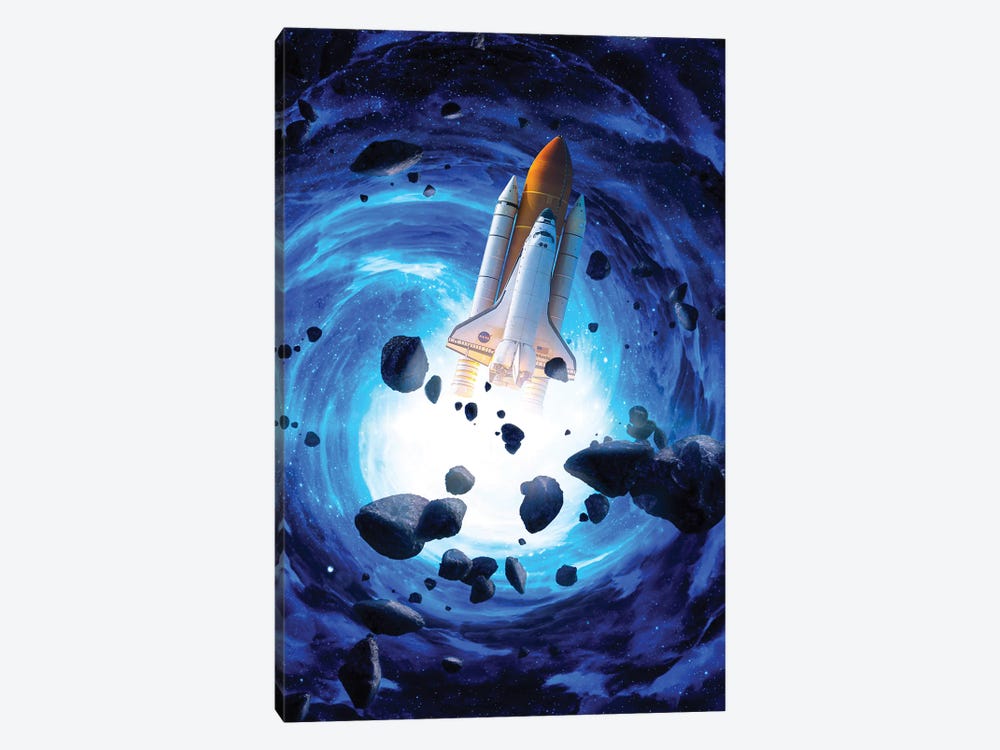 Rocket Launch Blue Vortex And Asteroids by GEN Z 1-piece Canvas Print