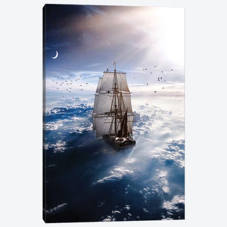 Sailboat Sea Of Clouds And Crescent Moon Canvas Print #GEZ148} by GEN Z Canvas Art Print