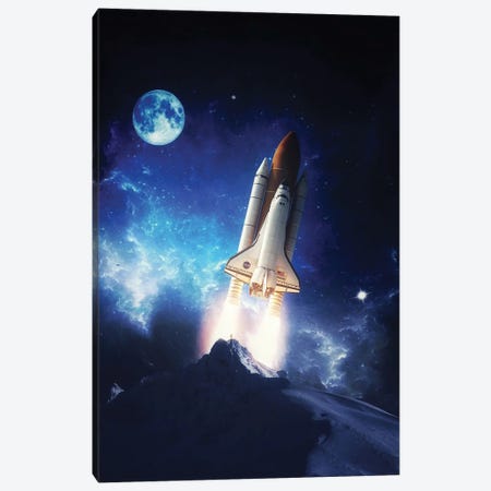 Secret Mountain Rocket Launch In Front Off Full Moon Canvas Print #GEZ149} by GEN Z Canvas Print