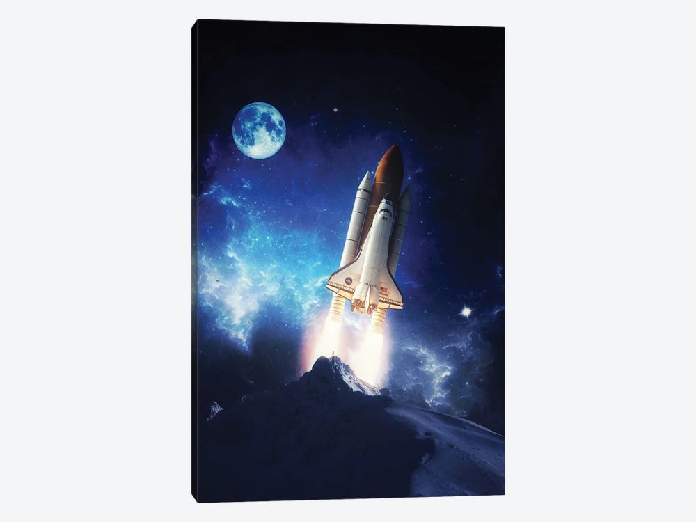 Secret Mountain Rocket Launch In Front Off Full Moon by GEN Z 1-piece Canvas Art Print