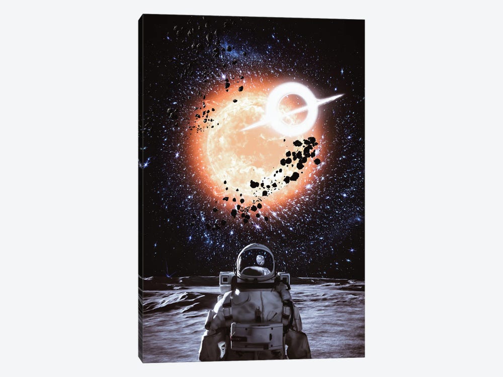Astronaut On Moon And Balck Hole Sun by GEN Z 1-piece Art Print