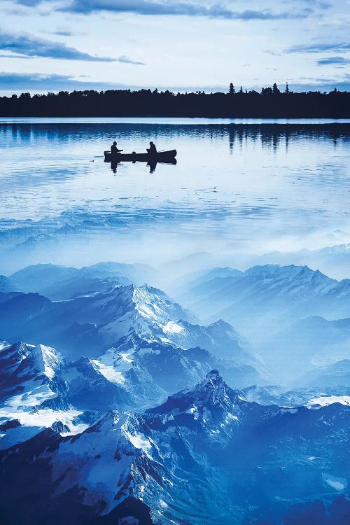 Silhouette Canoe On Blue Mountains