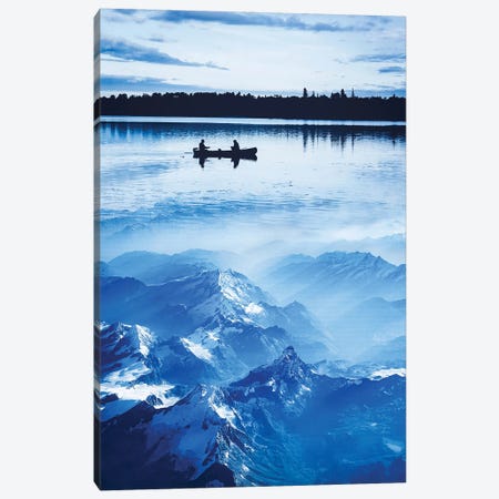 Silhouette Canoe On Blue Mountains Canvas Print #GEZ150} by GEN Z Canvas Artwork