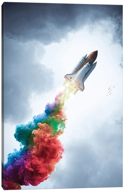 Spacecraft Color Bomb In The Sky Canvas Art Print - Space Shuttle Art