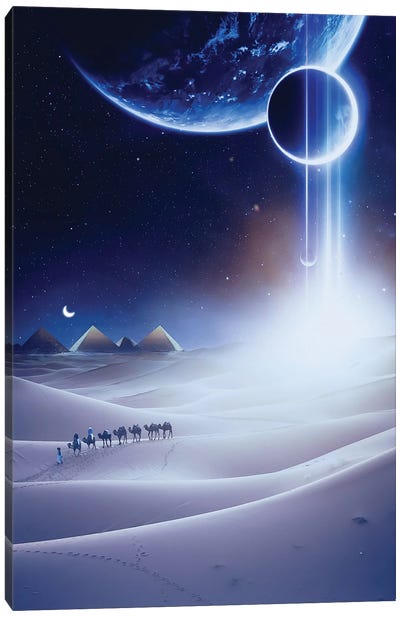 Space Desert Feelings And Pyramids Canvas Art Print - Camel Art
