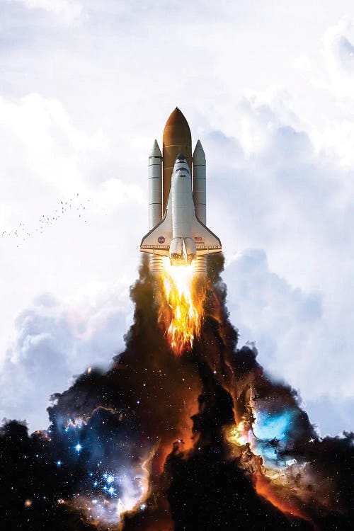 Space Launch Rocket In The White Clouds by GEN Z wall art