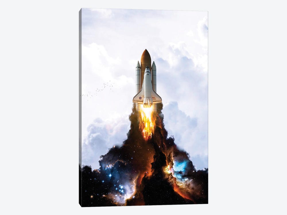 Space Launch Rocket In The White Clouds by GEN Z 1-piece Canvas Artwork