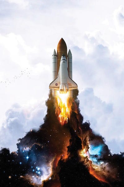 Kids Astronomy & Space Art: Space Launch Rocket In The White Clouds by GEN Z