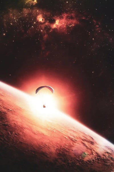 Space Parachutist Over Mars Planet by GEN Z canvas print