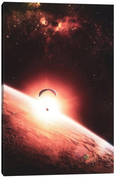 Space Parachutist Over Mars Planet Canvas Art Print - Mars Art