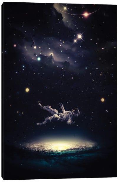 Astronaut Falling In Galaxy Canvas Art Print - Alternate Realities