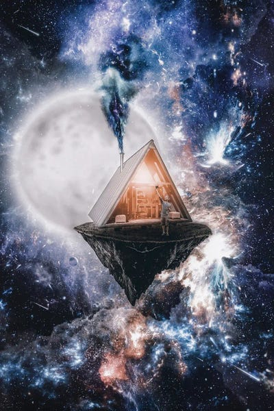 Space Selfie At Homme In Front Of Full Moon by GEN Z framed canvas print