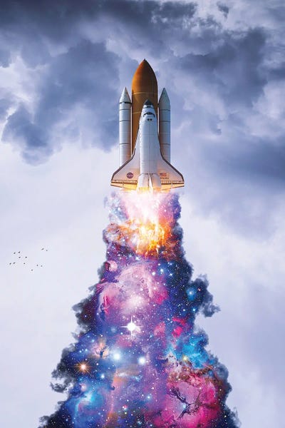 Kids Astronomy & Space Art: Spaceship Multicolored Smoke Launch by GEN Z