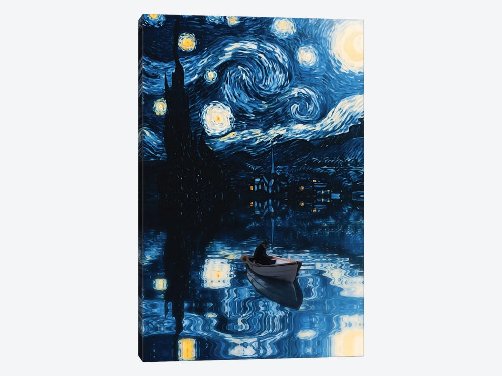 Starry Night Fisher Boat Reflection by GEN Z 1-piece Art Print
