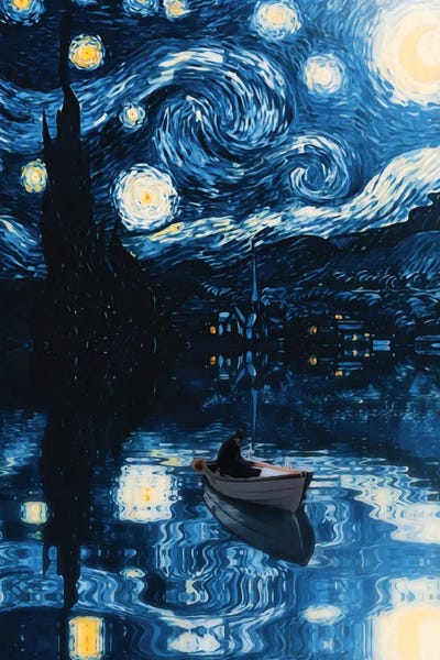 Rowboats: Starry Night Fisher Boat Reflection by GEN Z