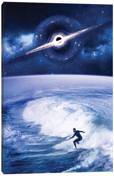 Surfer On Planet Earth Wave And Black Hole Canvas Art Print - GEN Z