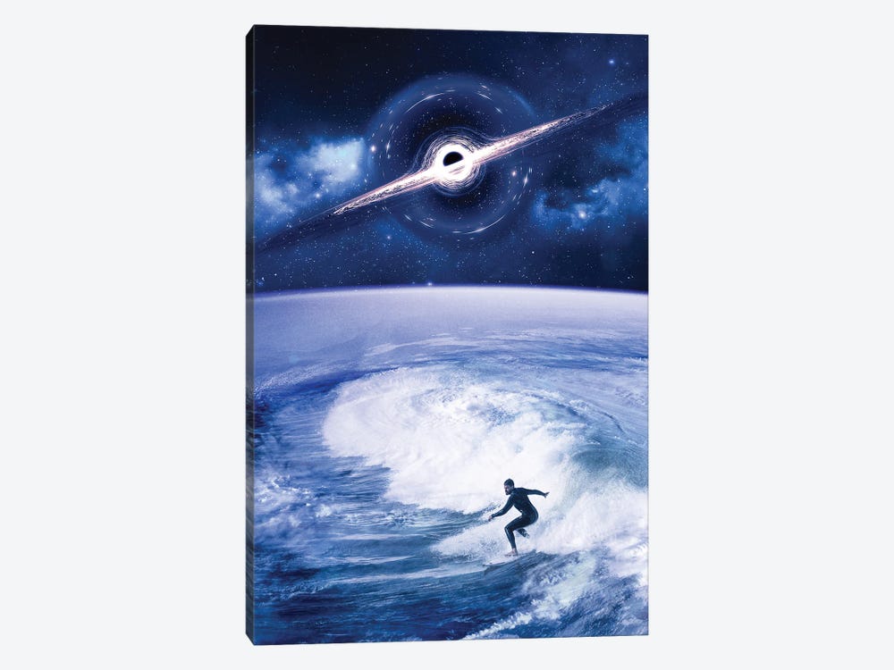 Surfer On Planet Earth Wave And Black Hole by GEN Z 1-piece Canvas Wall Art