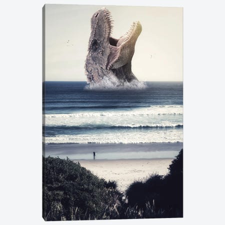 Surfing With Giant Dinosaur In The Ocean Canvas Print #GEZ169} by GEN Z Canvas Print