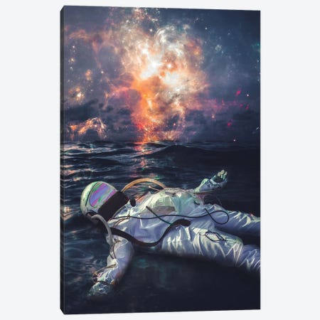 Astronaut Floating In Ocean In Front Of Sky Galaxy Canvas Print #GEZ16} by GEN Z Canvas Print