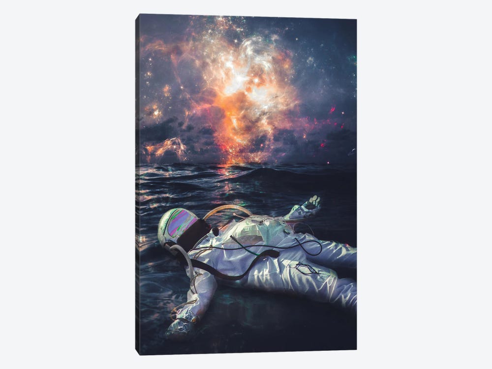 Astronaut Floating In Ocean In Front Of Sky Galaxy by GEN Z 1-piece Art Print
