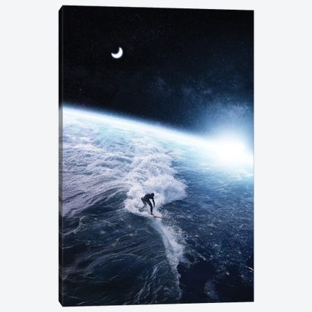 Surf On Planet Earth Space And Crescent Moon Canvas Print #GEZ170} by GEN Z Canvas Wall Art