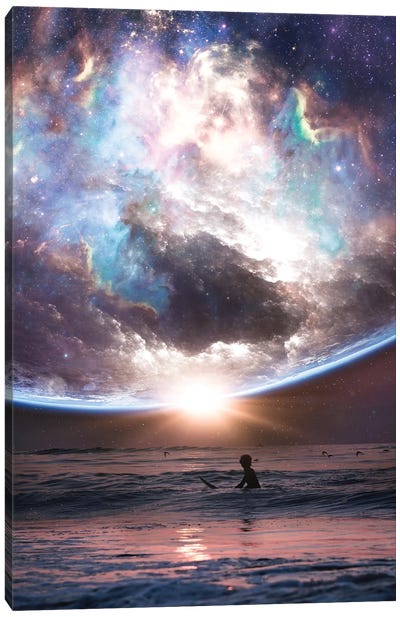 Surf In Ocean Under Sunset Earth Sky Canvas Art Print - GEN Z
