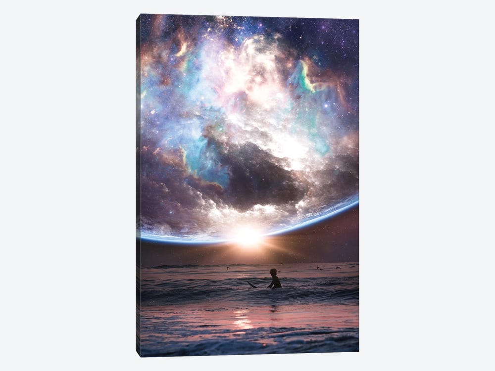Surf In Ocean Under Sunset Earth Sky by GEN Z 1-piece Canvas Artwork