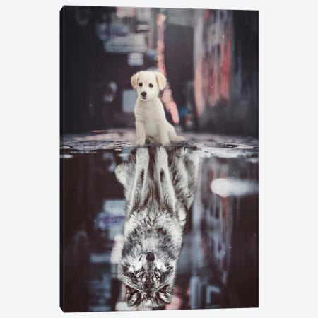 Teen Wolf, A Reflection Of Puppy In A Puddle Street Canvas Print #GEZ172} by GEN Z Canvas Artwork