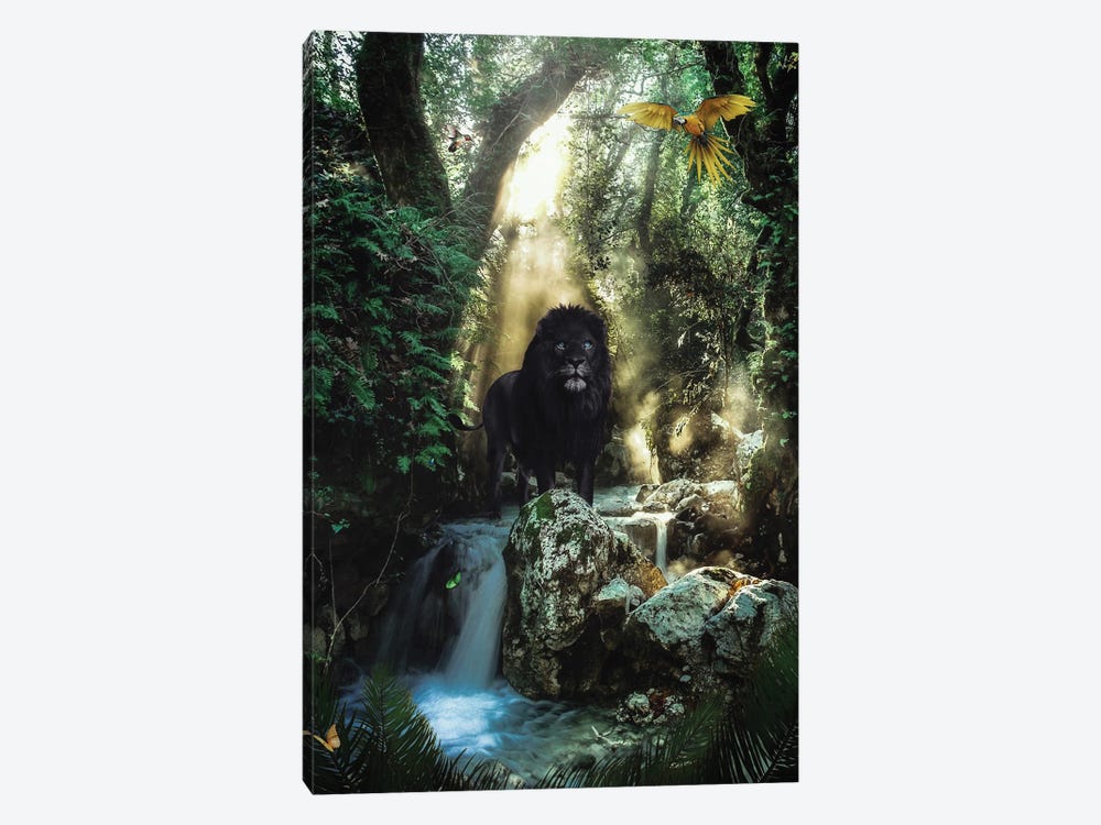 The Black Lion With Blue Eyes In The Jungle by GEN Z 1-piece Canvas Art Print