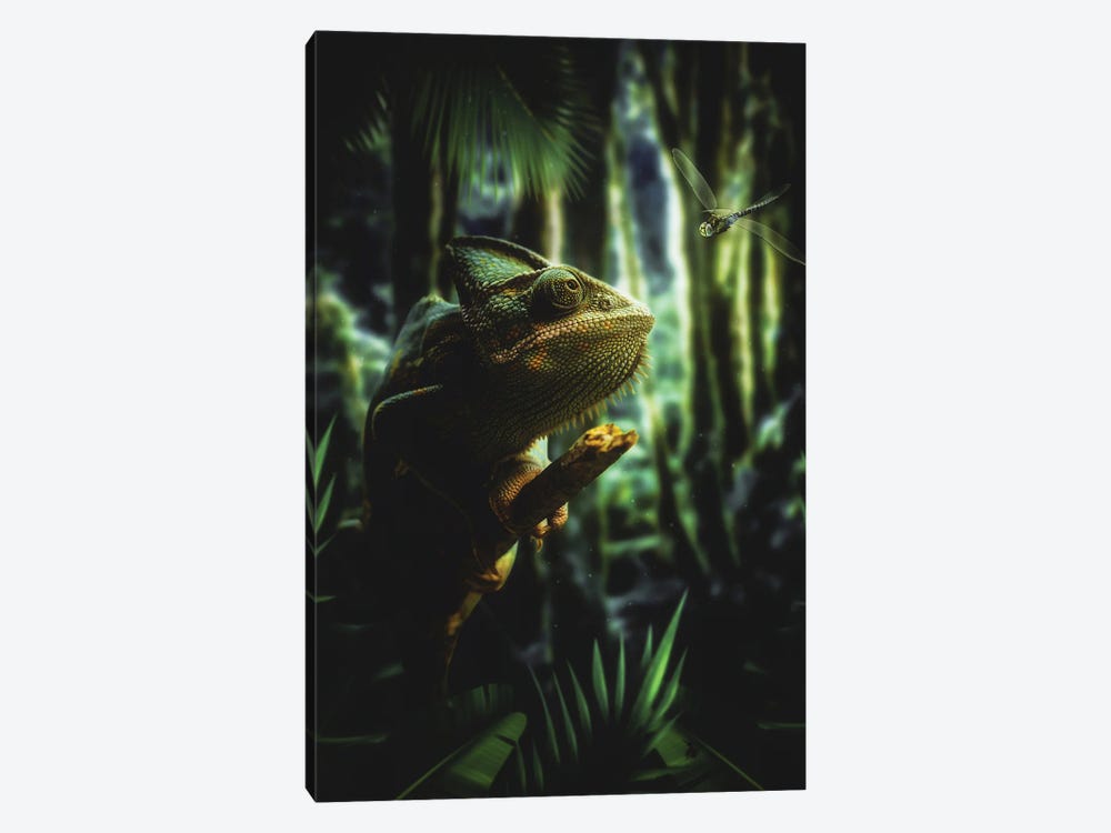 The Chameleon And The Dragonfly In The Exotic Jungle by GEN Z 1-piece Canvas Artwork