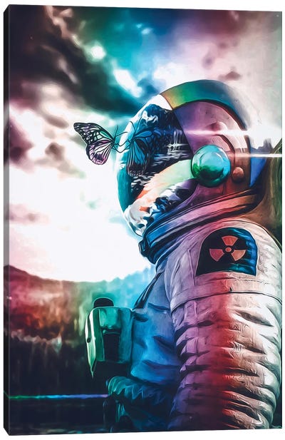 The Cosmic Butterfly And Chrome Astronaut Canvas Art Print - GEN Z