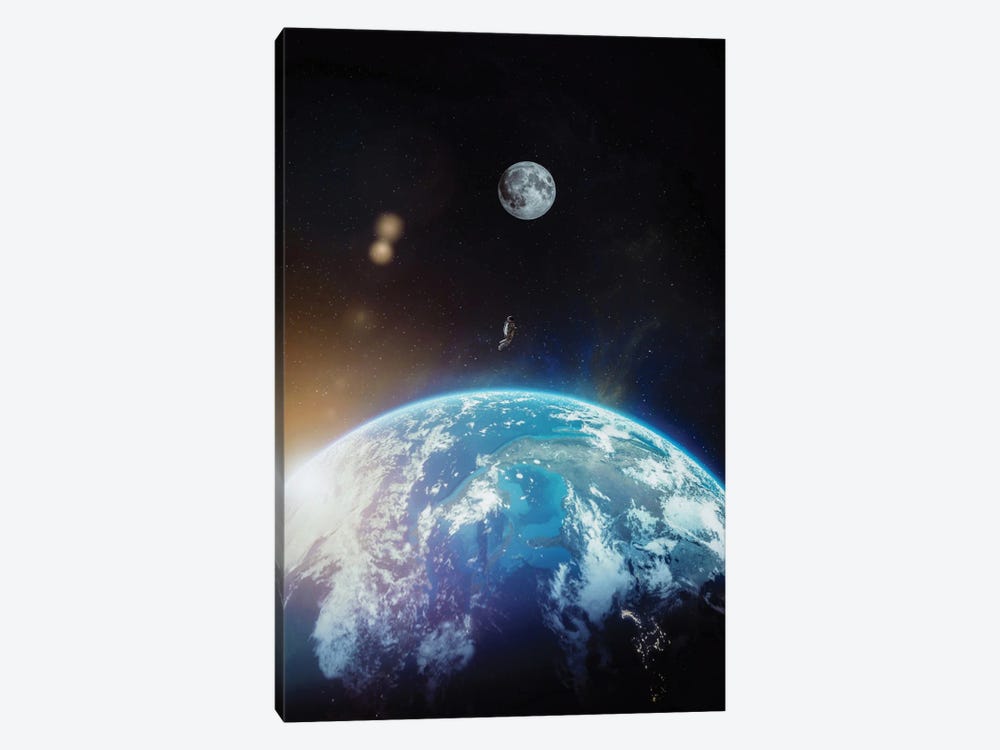 Astronaut Above The Earth Flying To The Moon by GEN Z 1-piece Canvas Artwork