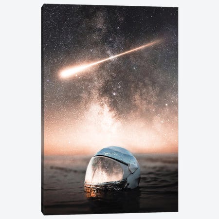 Astronaut Helmet Reflection In Ocean And Comet In Sky Canvas Print #GEZ18} by GEN Z Canvas Art