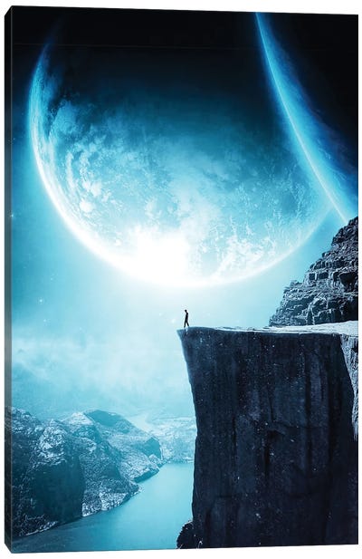 Top Of The Cliff In Blue Space Atmosphere Canvas Art Print - Alternate Realities