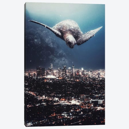 Giant Turtle Flying Over The Night City Canvas Print #GEZ195} by GEN Z Art Print