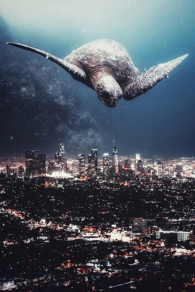 Turtles: Giant Turtle Flying Over The Night City by GEN Z