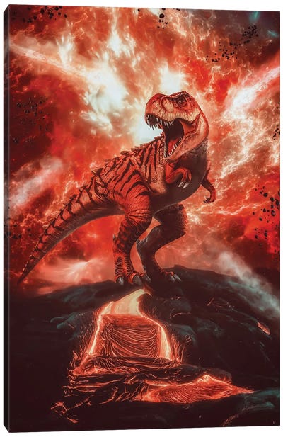 Volcanic Eruption Tyrannosaurus Rex Canvas Art Print - Prehistoric Animal Art