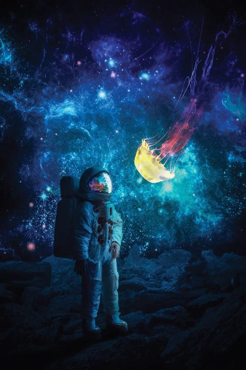 Astronaut In Universe With Jellyfish Space