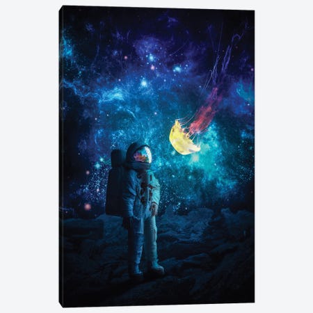 Astronaut In Universe With Jellyfish Space Canvas Print #GEZ19} by GEN Z Canvas Artwork