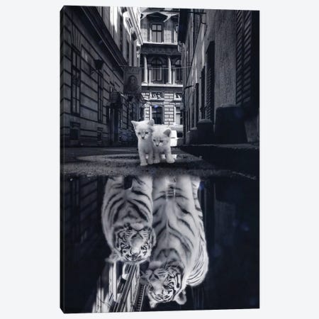 When Little Cats Become Big Cats Puddle Reflection Canvas Print #GEZ201} by GEN Z Canvas Wall Art