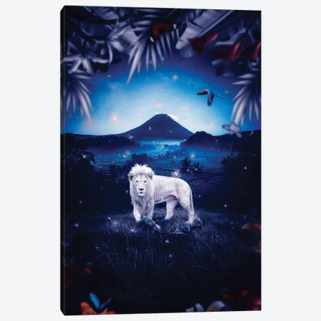 White Lion In Blue Jungle Canvas Print #GEZ202} by GEN Z Canvas Wall Art