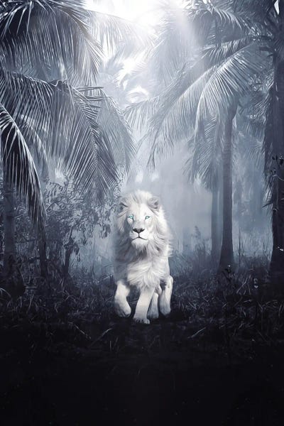 White Lion Night Safari by GEN Z framed wall art