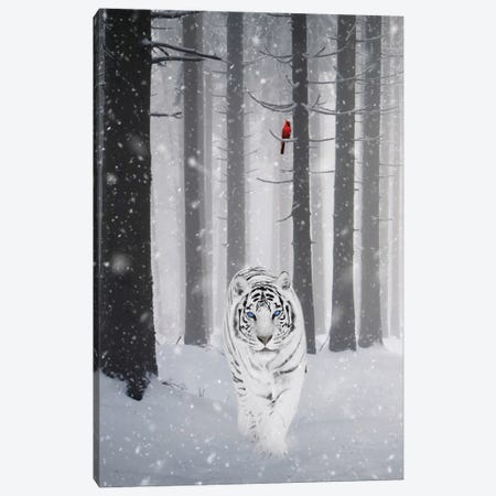 White Tiger And Red Cardinal Under Snow In Forest Canvas Print #GEZ207} by GEN Z Art Print