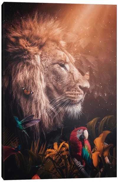 Wild King Lion In Tropical Jungle Canvas Art Print - GEN Z
