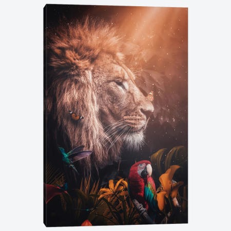 Wild King Lion In Tropical Jungle Canvas Print #GEZ209} by GEN Z Canvas Art