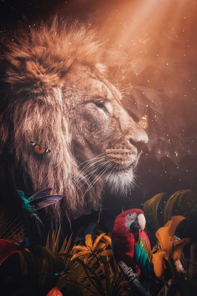 Parrots: Wild King Lion In Tropical Jungle by GEN Z