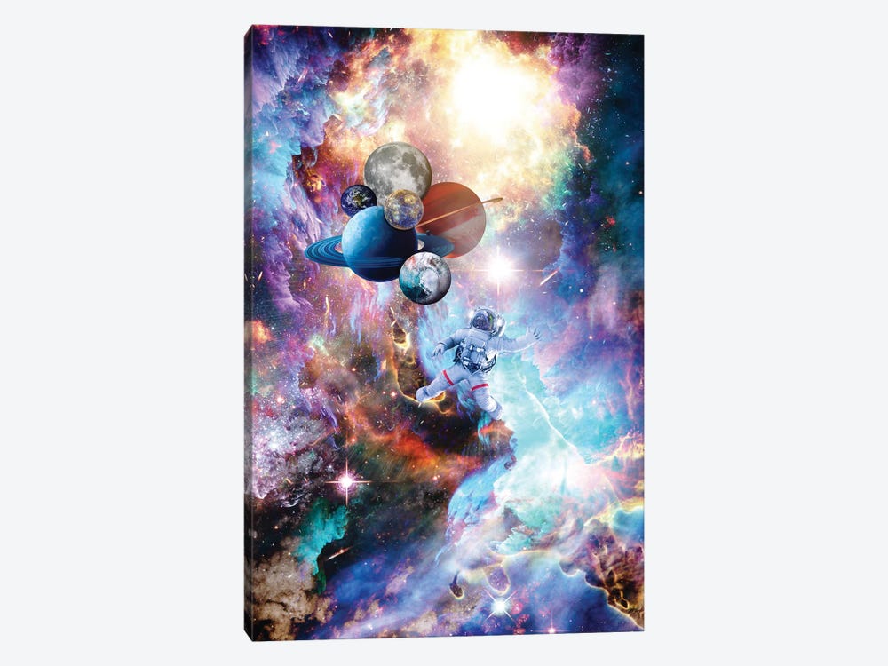 Astronaut Levitation With Balloons Planets In Colorful Space by GEN Z 1-piece Canvas Wall Art