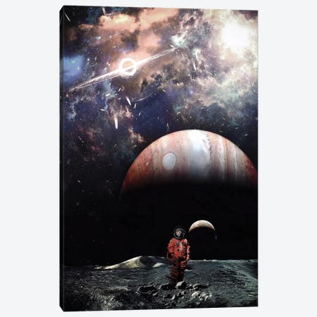 Astronaut Woman On The Moon In Space And Black Hole Canvas Print #GEZ210} by GEN Z Art Print